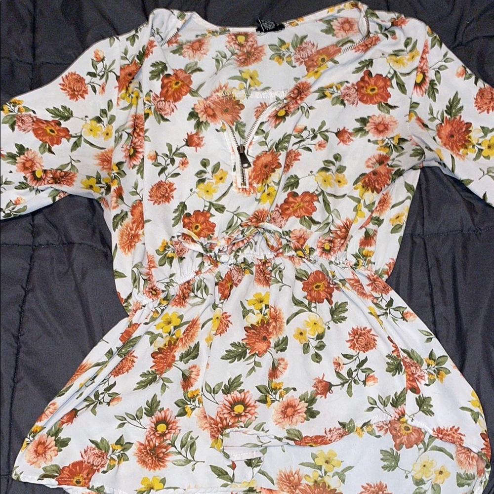 Rue21 White and Orange Smocked Polo Blouse
